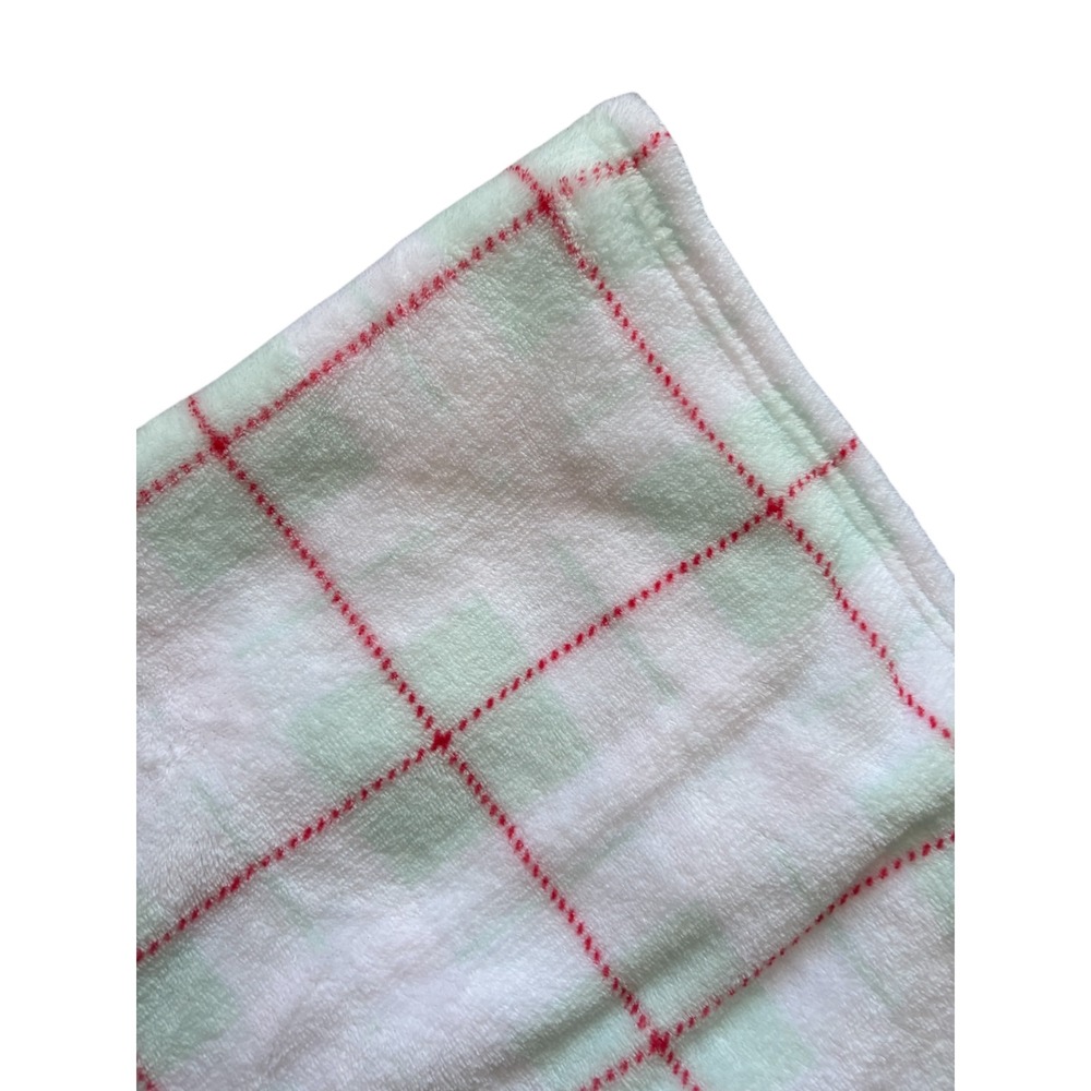 Baby Blanket White Mint Green Red Checkered 29.5x32.5 Soft Polyester